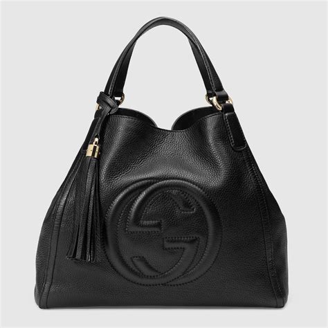 big gucci urse black shiny leather|gucci leather tote bags.